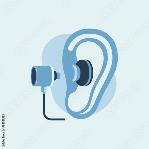 Illustration Depicting Audiology, Hearing Aids, Ear Anatomy, and Assistive Listening Devices