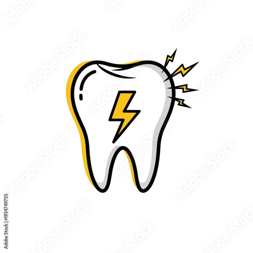 Illustration Depicting Dental Pain With A Tooth And A Lightning Bolt Symbol, Isolated