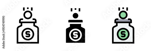 Conjunto de iconos de ahorro. Gestión de finanzas personales, planificación económica, inversión futura, estabilidad monetaria. Alcancía. Ilustración vectorial