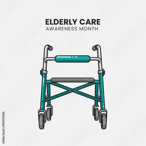 Illustration Depicting Elderly Care Awareness Focusing on Mobility and Assisted Living Support