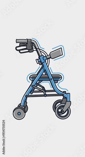 Illustration Of A Blue Rollator For Seniors With Artistic Lines And Detailed Design