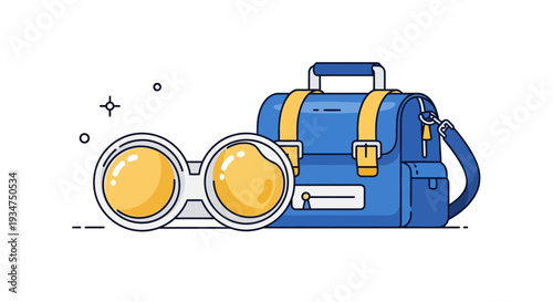 Illustration Of A Blue Satchel And Binoculars Signifying New Goals And Ambitions