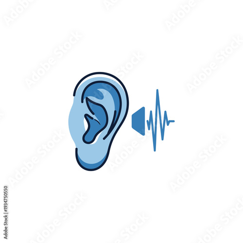Illustration Depicting Human Ear Symbolized With Sound Waves and Audio Signal Visualization