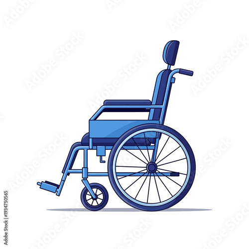 Illustration Of A Blue Wheelchair Depicting Mobility, Support, And Accessibility On White Background
