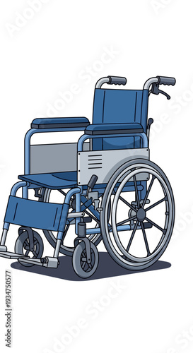 Illustration Of A Blue Wheelchair Depicting Mobility, Healthcare, And Assistive Technology For