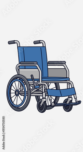 Illustration Of A Blue Wheelchair Depicting Mobility, Healthcare, And Accessibility Solutions