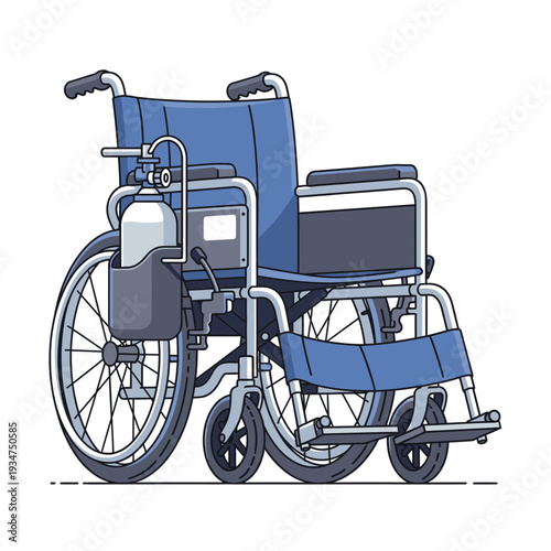 Illustration Of A Blue Wheelchair With An Oxygen Tank, Medical Equipment For Healthcare
