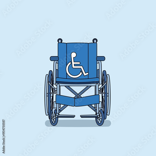 Illustration Of A Blue Wheelchair With Disability Symbol Against A Light Blue Backdrop