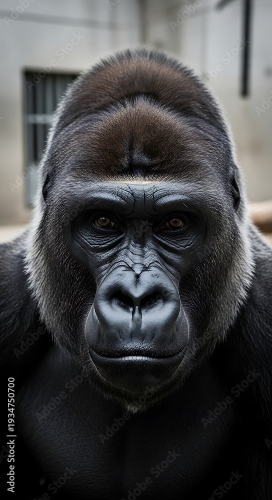Obraz premium Majestic Silverback Gorillas Intense Gaze Captures Primal Power and Intelligence.