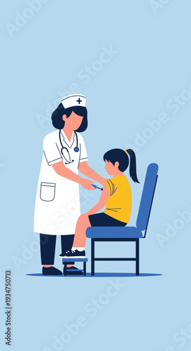 Illustration Depicting Nurse Administering Vaccine to Child Patient with Comfort and Care