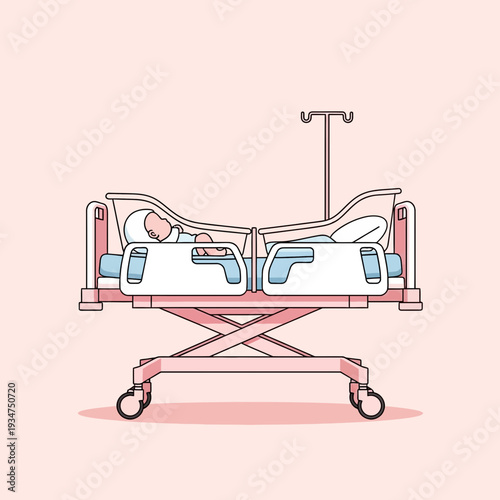 Illustration Depicting Newborn Twins Resting Peacefully in Hospital Bassinets After Delivery
