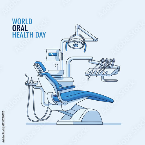 Illustration Of A Dental Chair Depicting World Oral Health Day Concept On A Blue Backdrop