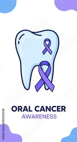Illustration Depicting Oral Cancer Awareness With Purple Ribbons And Tooth Imagery On White