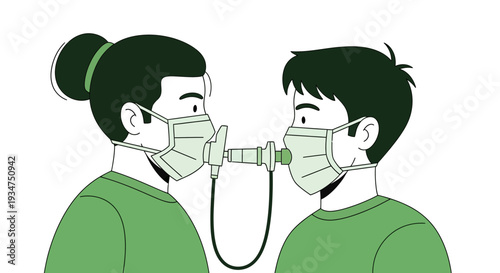 Illustration Depicting Shared Air Supply System for Individuals with Protective Masks