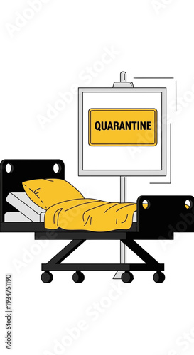 Illustration Of A Hospital Bed Under Quarantine Sign Isolated On White Background