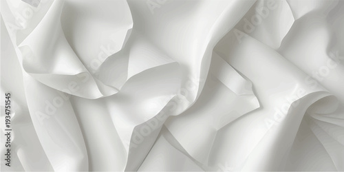 An elegant white silk and satin fabric background featuring smooth luxury waves and soft rippled drapery for a shiny wedding textile backdrop