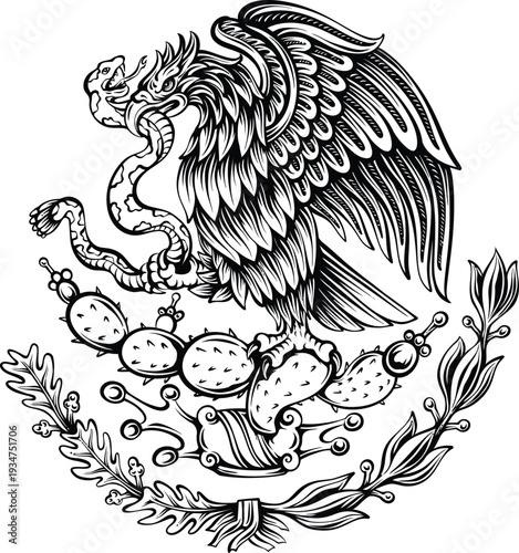 Mexican Coat of Arms Eagle and Snake Illustration