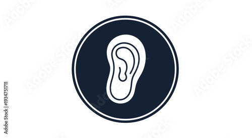 Illustration Of A Human Ear Symbol Inside A Navy Circle Isolated On White Background
