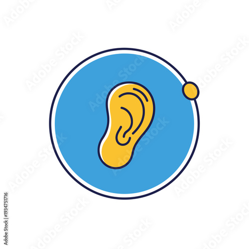 Illustration Of A Human Ear Symbol Inside Of A Blue Circle, Icon And Medical Concept