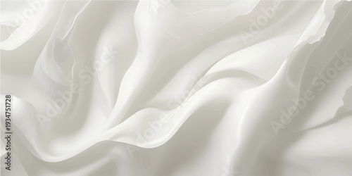 Elegant white silk and satin fabric background featuring smooth luxury waves and soft drapery curves for a shiny wedding textile backdrop