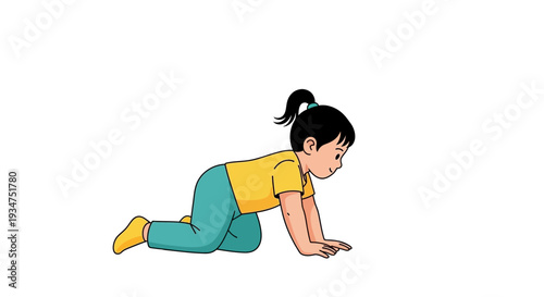 Illustration Of A Little Girl Crawling On Her Hands And Knees Isolated On White Background