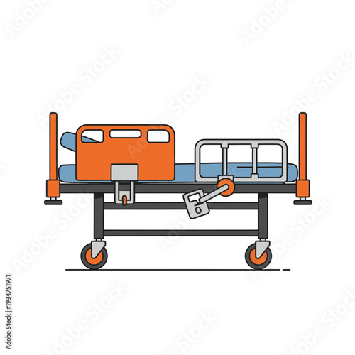 Illustration Of A Medical Hospital Bed On Wheels, Ideal For Healthcare and Emergency Situations