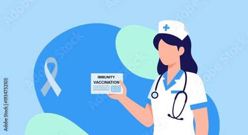 Illustration Of A Medical Professional Displaying An Immunity Vaccination Card