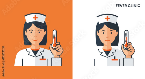 Illustration Of A Medical Professional Holding A Thermometer, Fever Clinic Concept Illustration