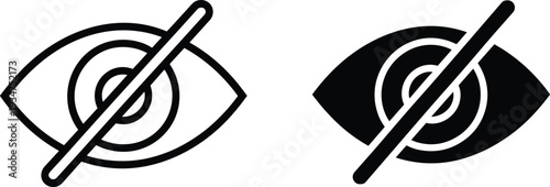 Invisible eye line and solid icons set, privacy protection symbol isolated on white background