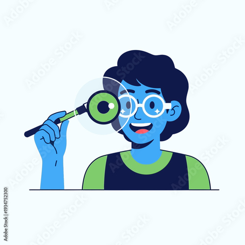 Illustration of a Person Examining Eyesight with a Magnifying Glass for Visual Analysis
