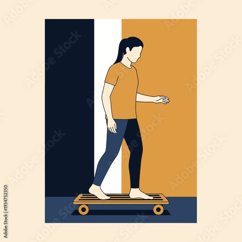 Illustration Of A Person On A Skateboard With Simple Vector Design And Modern Artistic Style