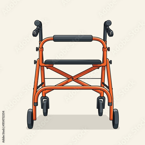 Illustration Of A Medical Walker With A Seat, Mobility Aid, For Elderly And Disabled Individuals