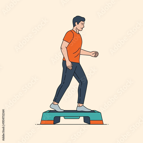 Illustration Of A Person Performing Aerobic Exercise On A Step Platform During A Workout