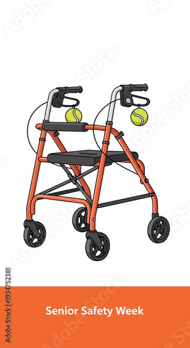 Illustration Of A Medical Walker With Tennis Balls For Senior Citizen Safety And Mobility
