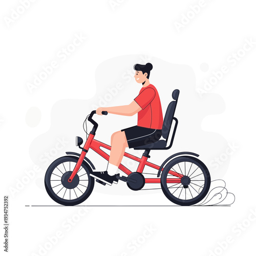 Illustration Of A Person Riding A Unique Recumbent Tricycle, Healthy Lifestyle Concept