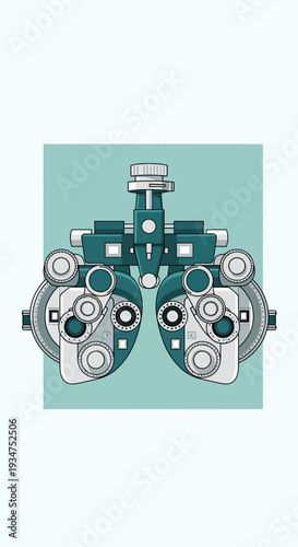 Illustration Of A Phoropter: A Medical Device Used For Vision Examination And Diagnosis