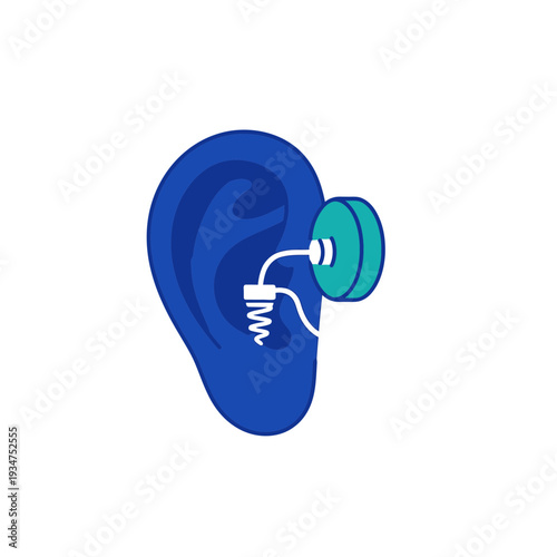 Illustration of a Modern Hearing Aid Device Attached to an Ear Representing Audio Assistance