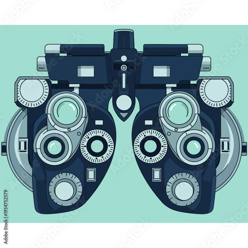 Illustration Of A Professional Ophthalmic Phoropter Tool For Visual Acuity Examination and Vision