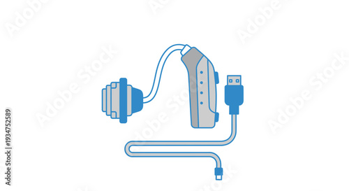 Illustration Of A Modern Hearing Device With USB Connection And Charging Capabilities