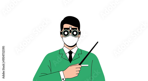 Illustration Of A Professional With Binocular-Like Spectacles And A Mask Pointing With Rod
