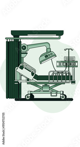 Illustration Of A Modern Hospital Room Featuring Surgical Lighting and Patient Bed Equipment