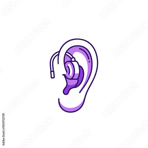 Illustration Of A Purple Ear With A Hearing Aid Device For Medical And Healthcare Purposes