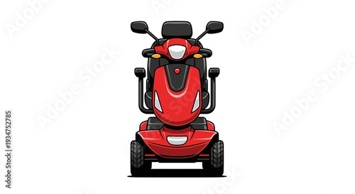 Illustration Of A Red Mobility Scooter Against A Clean White Backdrop Design