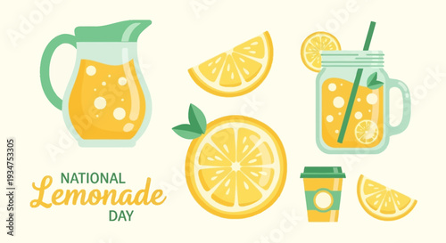 National Lemonade Day celebration with fresh lemons and lemonade.