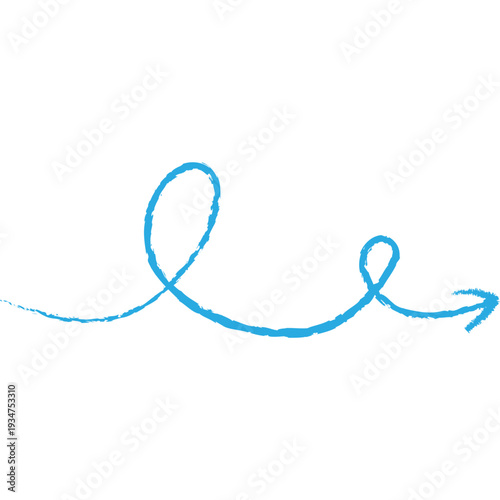 Doodle arrow. Hand drawn blue arrow in crayon style. Vector illustration isolated.