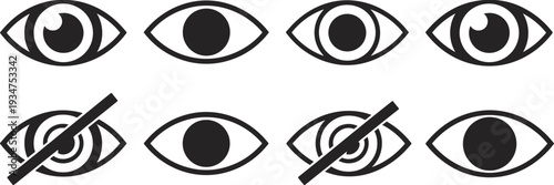 Eye and hidden visibility icon set, show hide privacy symbols vector isolated on white background