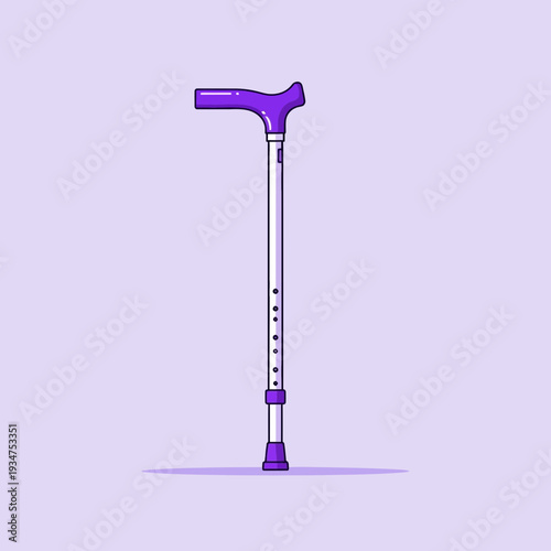Illustration Of A Stylish Purple Walking Cane Isolated On A Pastel Lavender Background