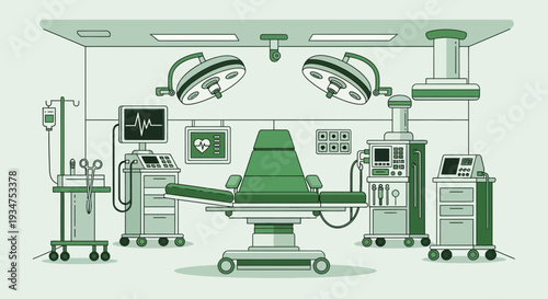 Illustration Of A Surgical Operating Room And Modern Medical Equipment For Procedures