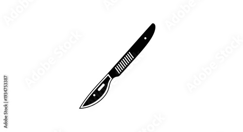 Illustration Of A Surgical Scalpel In Black And White On Isolated White Backdrop
