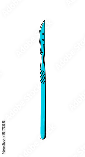 Illustration Of A Surgical Scalpel In Aqua Blue Against A Pristine White Background